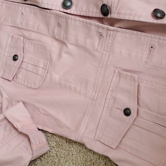Talbots Banded Collar Pink Denim Jacket Medium - Picture 3 of 4